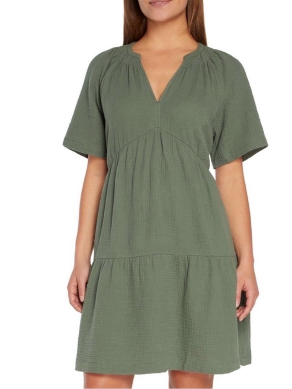 NWT GAP Green Cotton Gauze Mini Tiered Dress with Pockets Cool Coquette XS